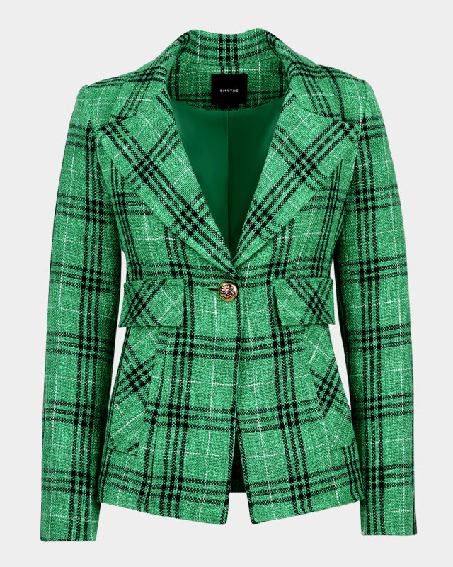 Textured Summer Plaid Cut-Away Blazer